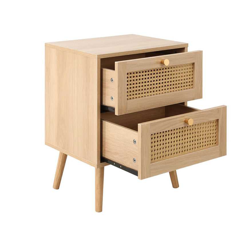 Croxley Oak and Rattan 2 Drawer Bedside Table - Sizes Available-3