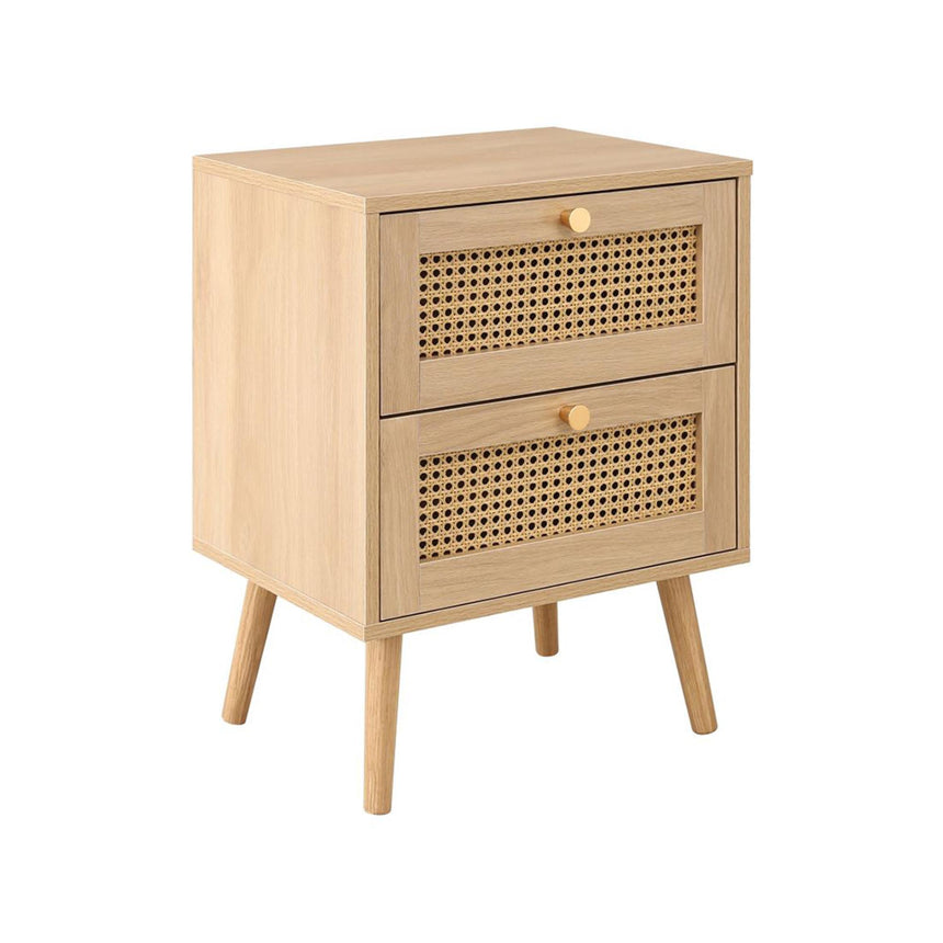 Croxley Oak and Rattan 2 Drawer Bedside Table - Sizes Available-5