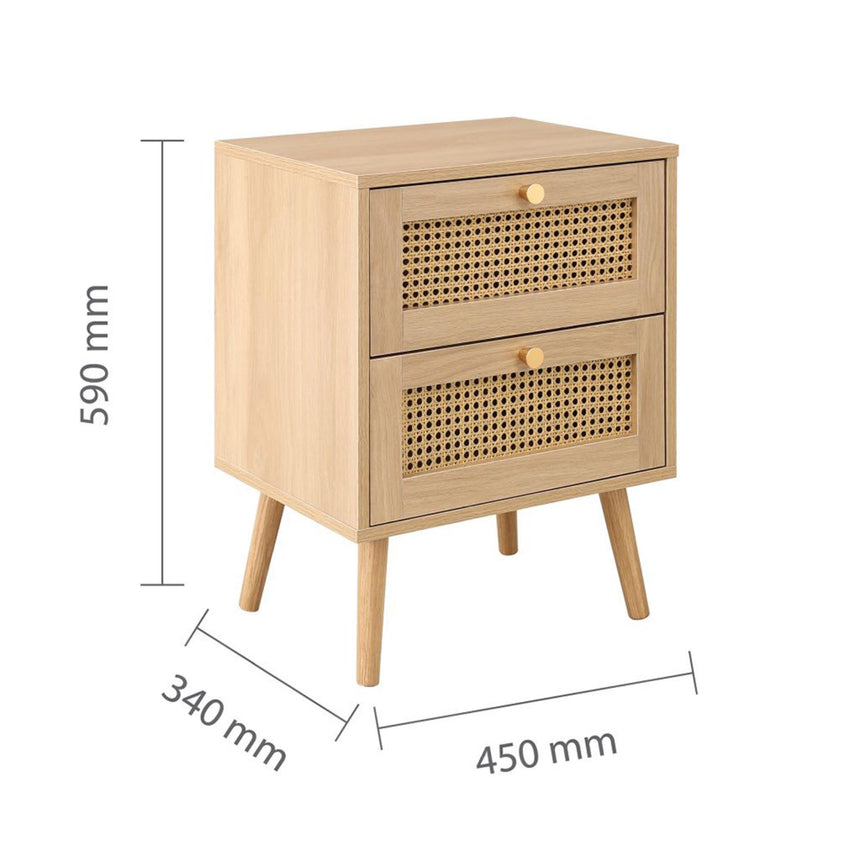 Croxley Oak and Rattan 2 Drawer Bedside Table - Sizes Available-6