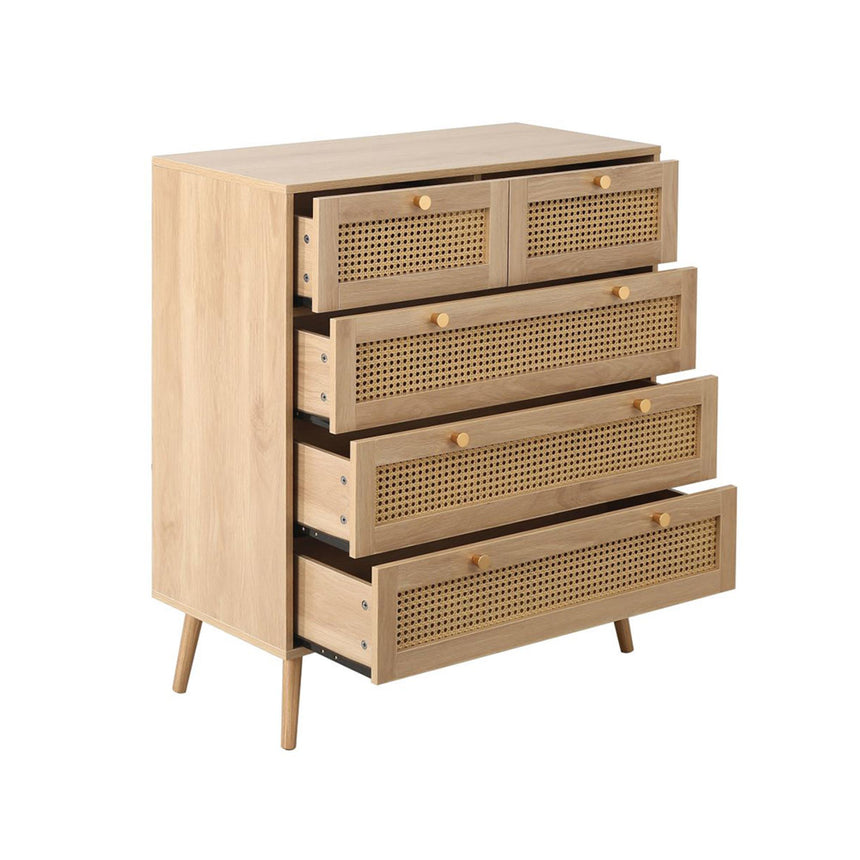 Croxley Oak and Rattan 2+3 Drawer Chest-4