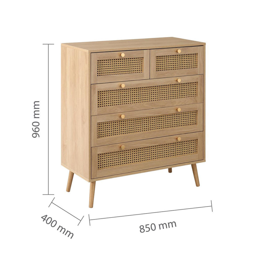 Croxley Oak and Rattan 2+3 Drawer Chest-6