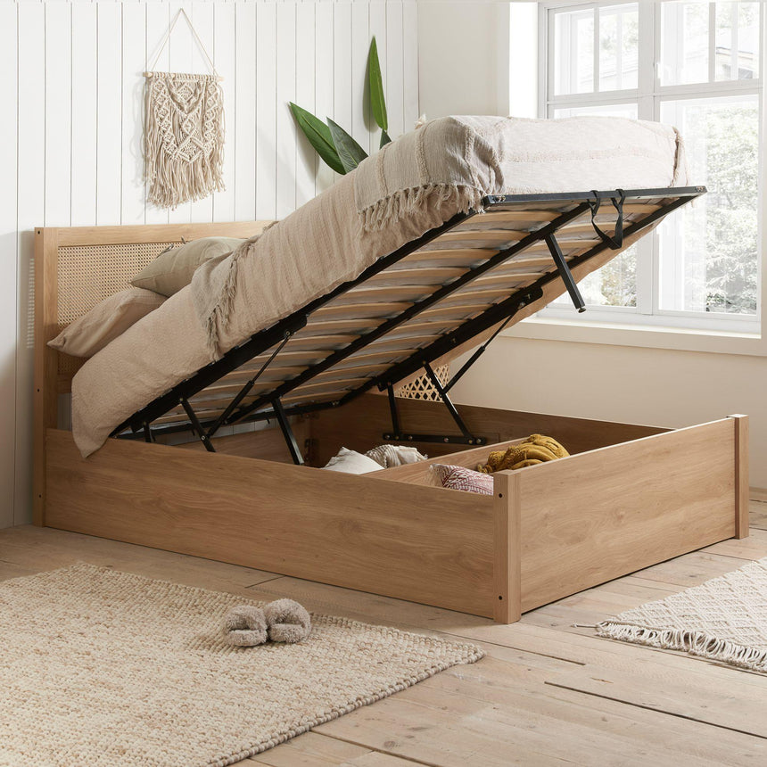 Croxley Oak and Rattan Ottoman Storage Bed - Sizes Available-4