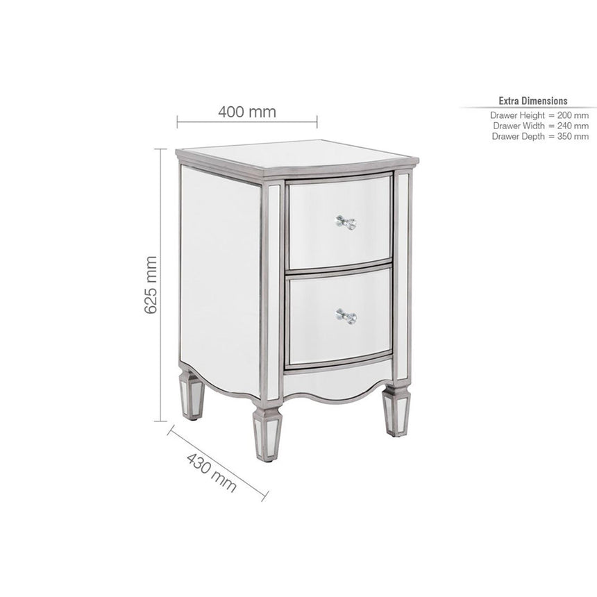 Elysee Mirrored 2 Drawer Narrow Bedside Cabinet-5