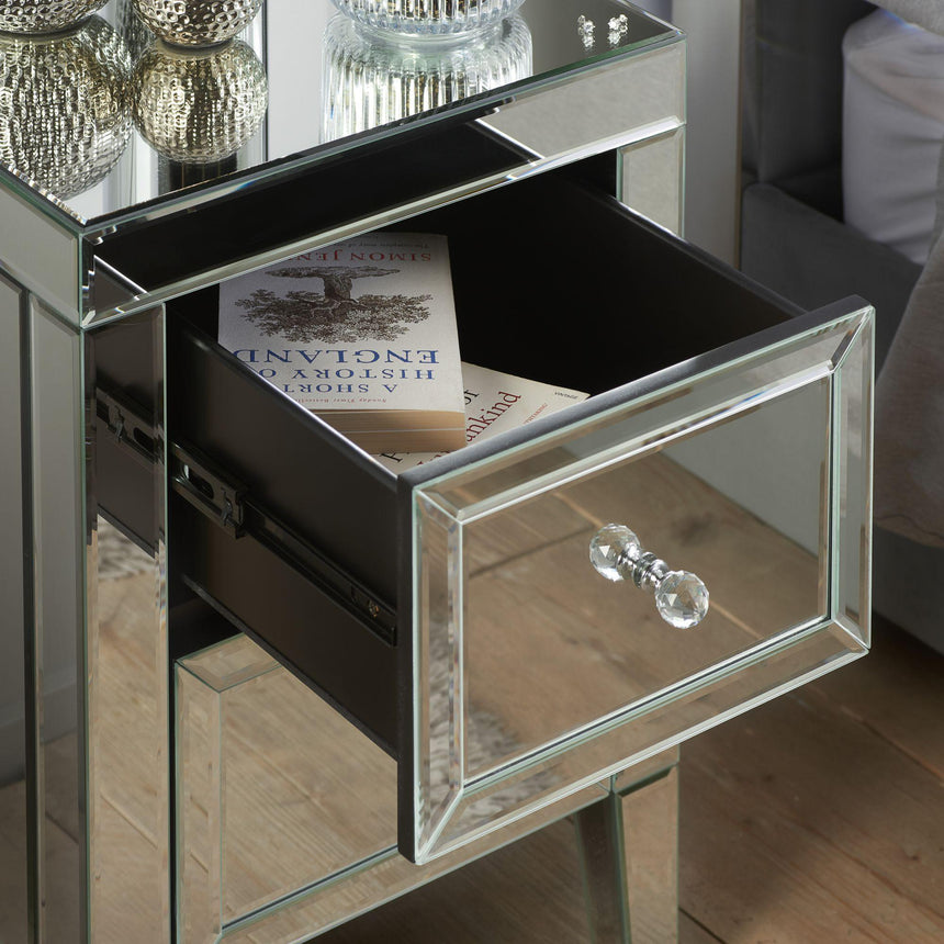 Valencia Mirrored 2 Drawer Bedside Cabinet-3