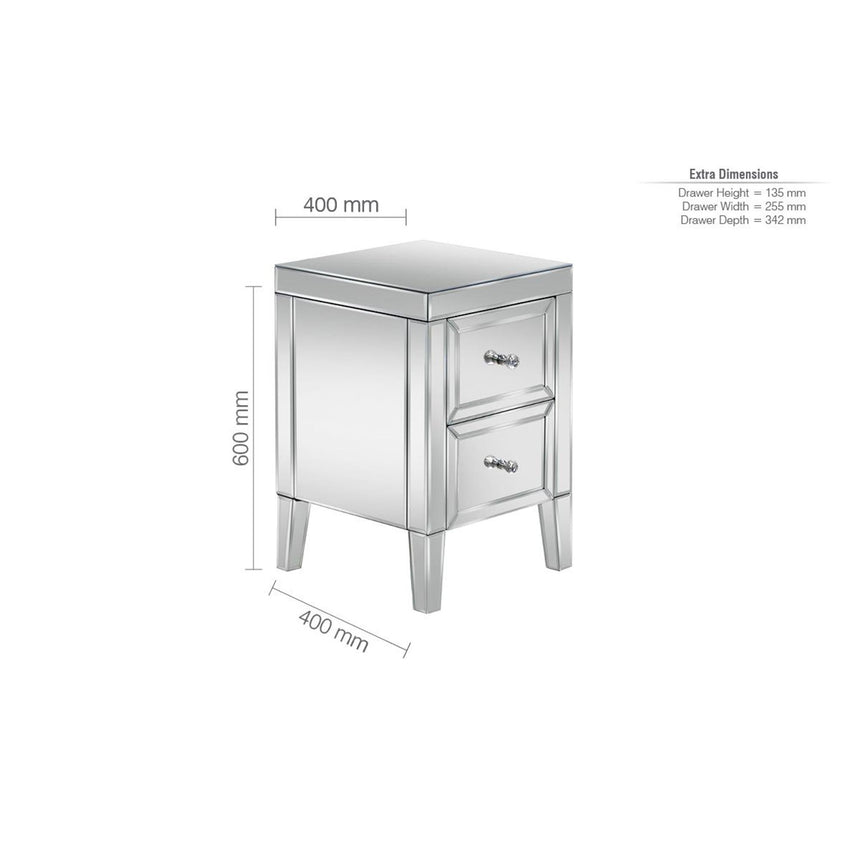Valencia Mirrored 2 Drawer Bedside Cabinet-5