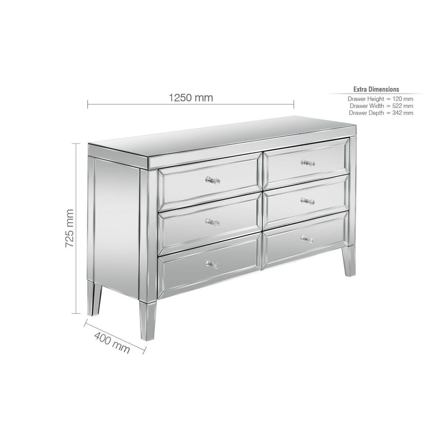 Valencia Mirrored 6 Drawer Wide Chest-5