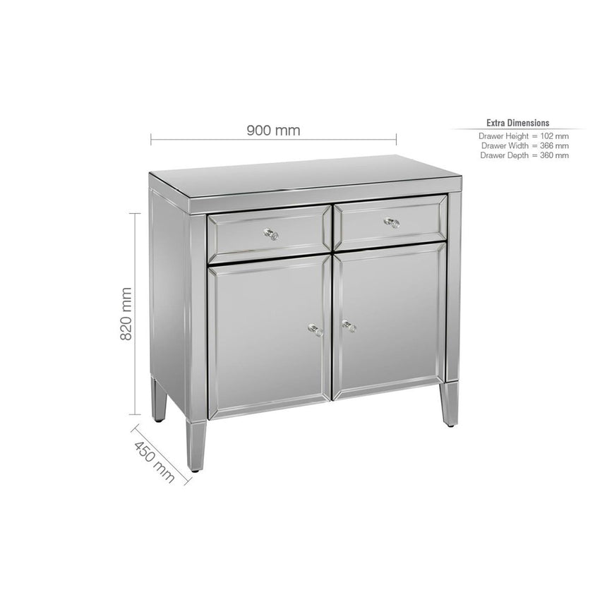 Valencia Mirrored 90cm Small Sideboard - 2 Doors-6