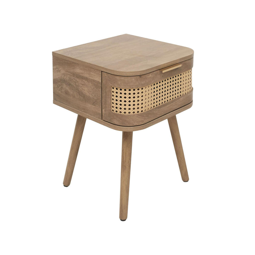 Noah Oak and Rattan Curved 1 Drawer Bedside Table-2