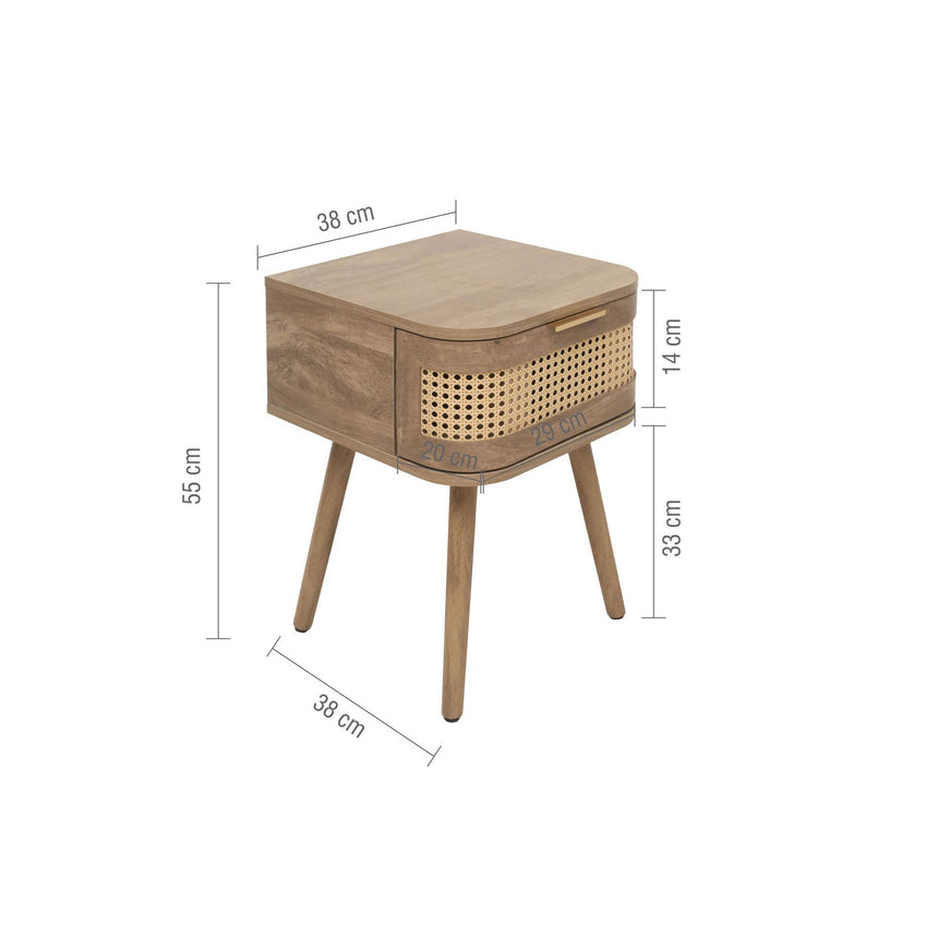 Noah Oak and Rattan Curved 1 Drawer Bedside Table-5