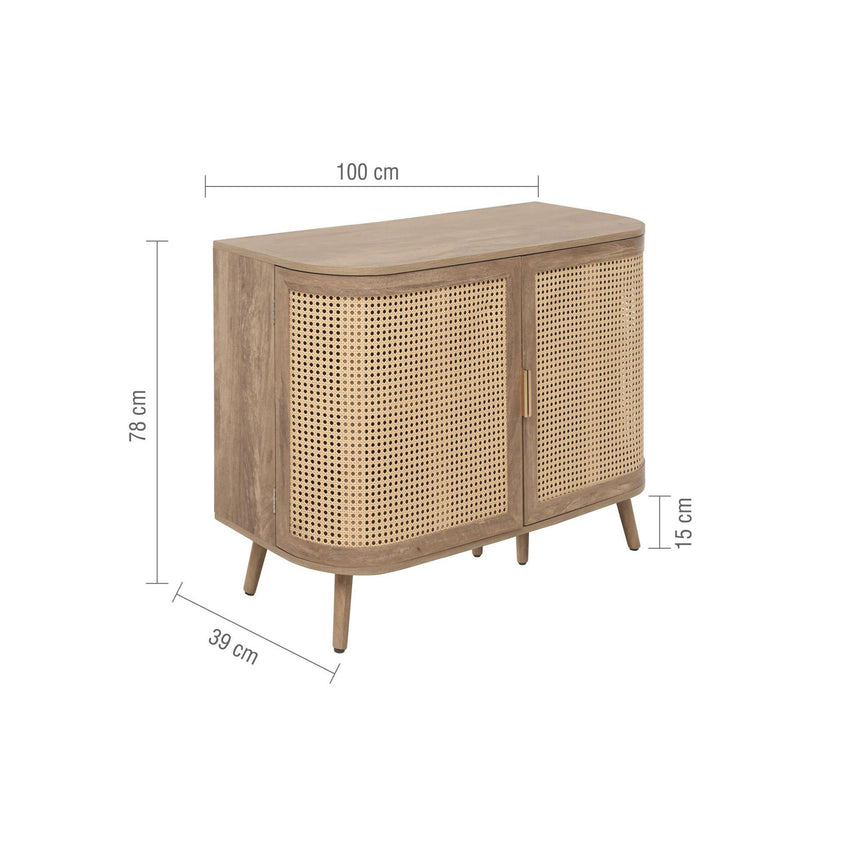 Noah Oak and Rattan Curved 100cm Small Sideboard - 2 Doors-8