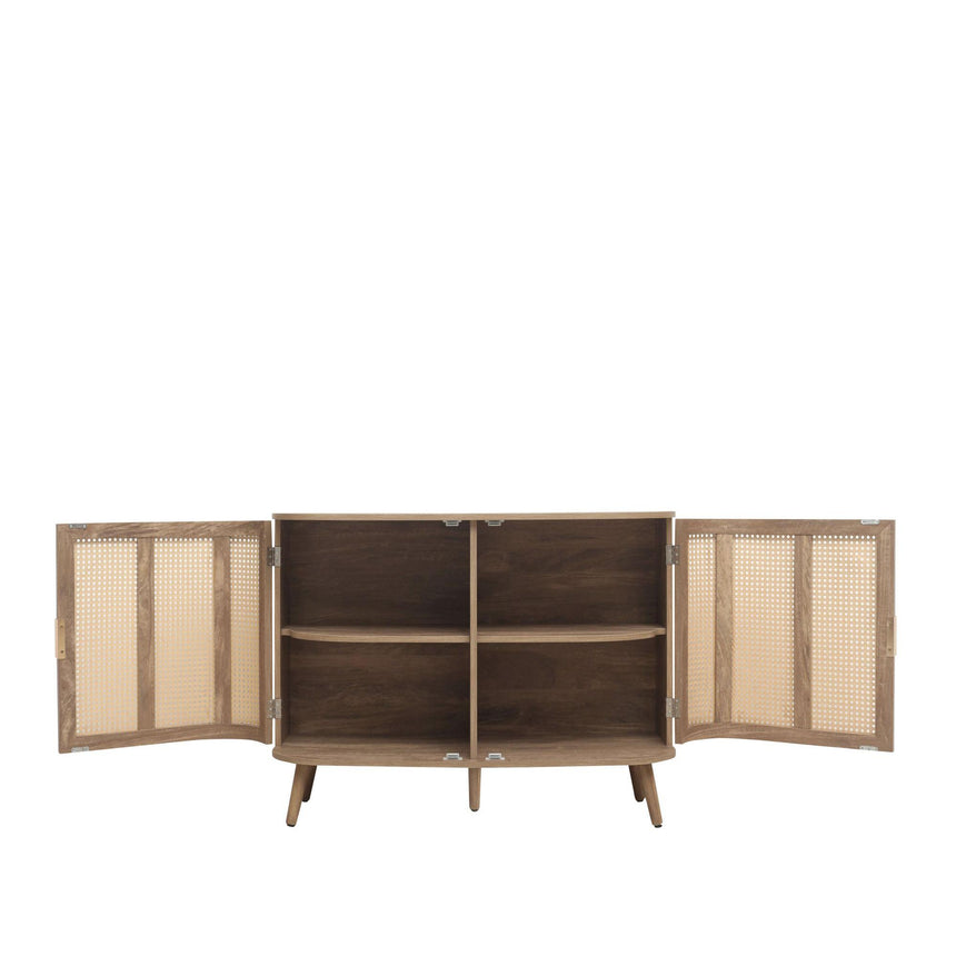 Noah Oak and Rattan Curved 100cm Small Sideboard - 2 Doors-7