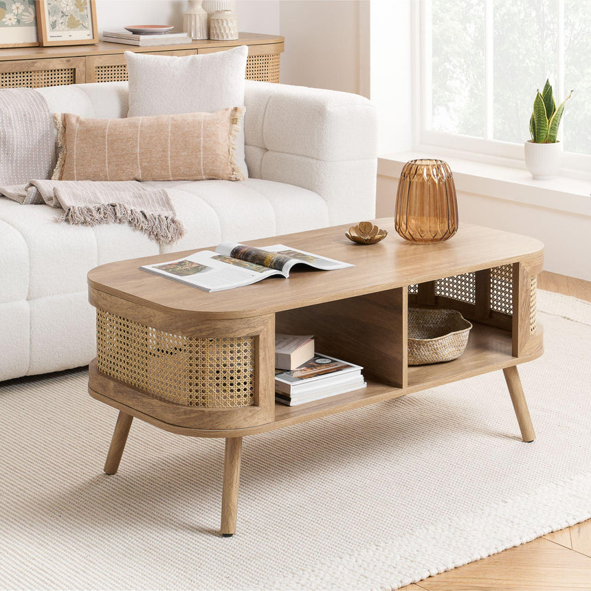Noah Oak and Rattan Curved 110cm Coffee Table-3