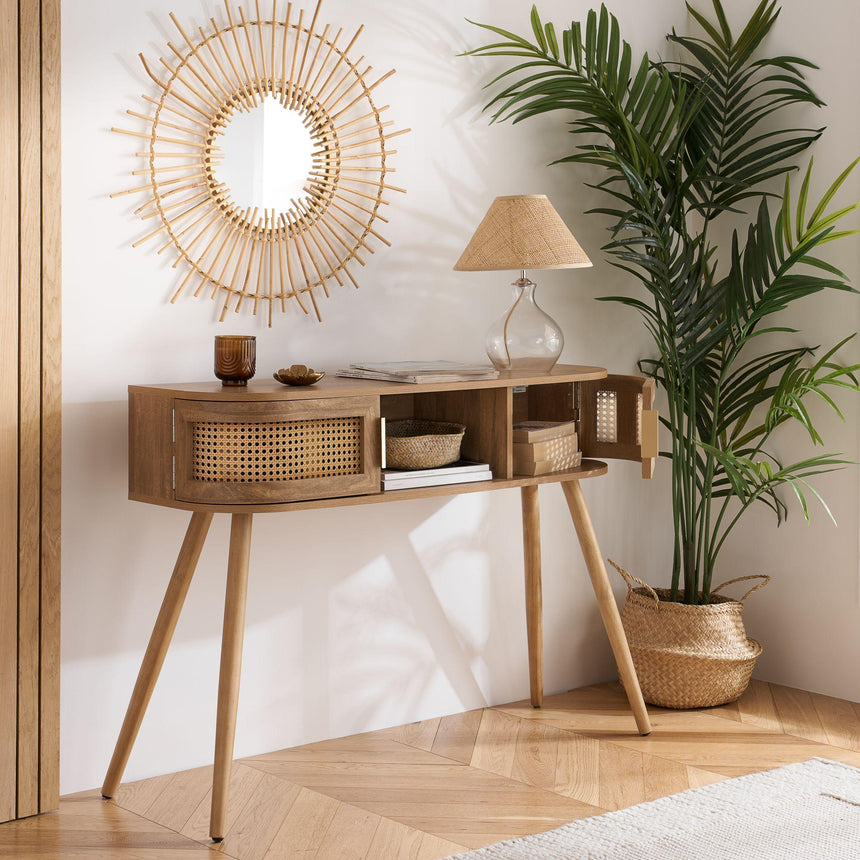 Noah Oak and Rattan Curved 110cm Console Table-2