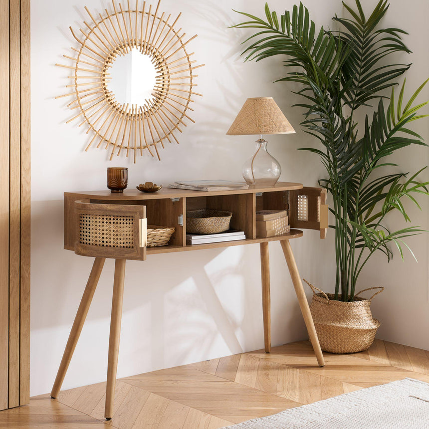 Noah Oak and Rattan Curved 110cm Console Table-4