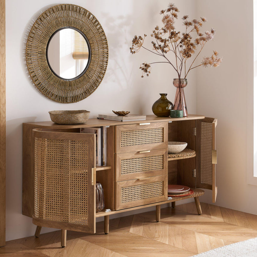 Noah Oak and Rattan Curved 150cm Medium Sideboard - 2 Doors-3