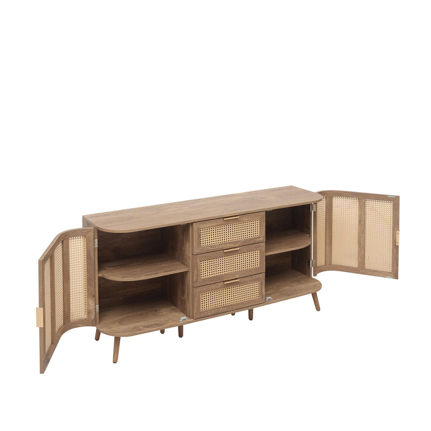 Noah Oak and Rattan Curved 150cm Medium Sideboard - 2 Doors-6