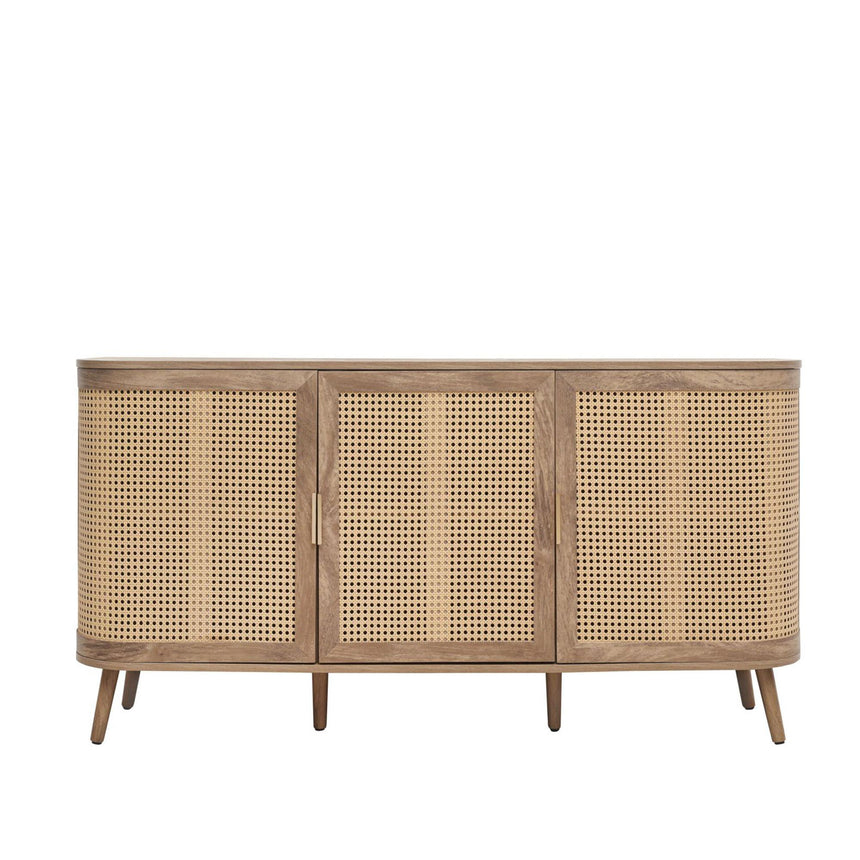 Noah Oak and Rattan Curved 150cm Medium Sideboard - 3 Doors-2