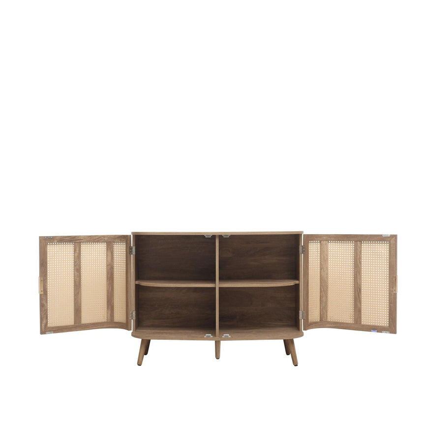 Noah Oak and Rattan Curved 150cm Medium Sideboard - 3 Doors-6