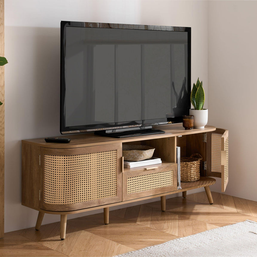 Noah Oak and Rattan Curved 150cm TV Unit-5