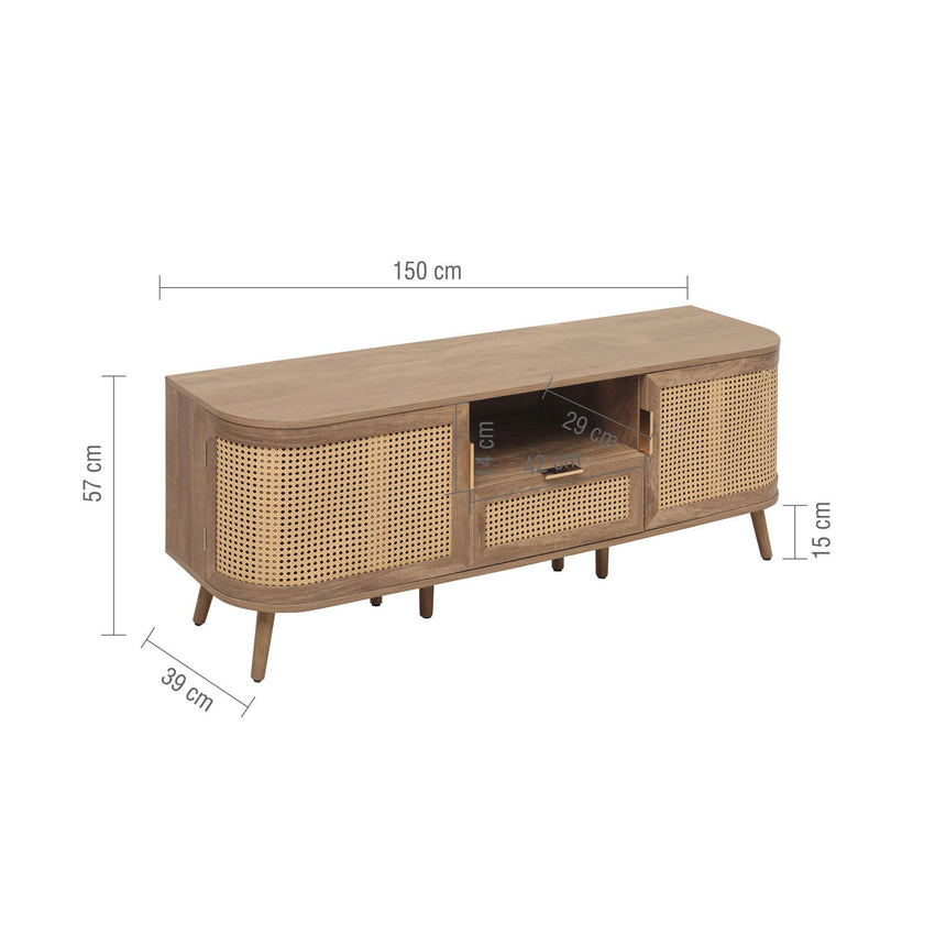 Noah Oak and Rattan Curved 150cm TV Unit-7