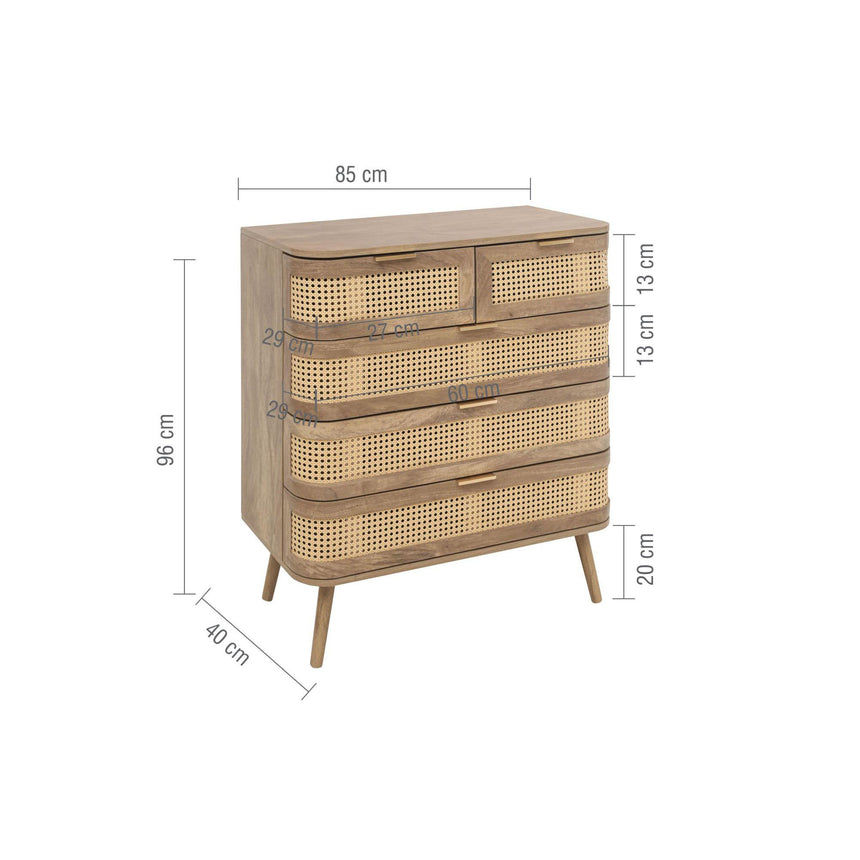 Noah Oak and Rattan Curved 2+3 Drawer Chest-6