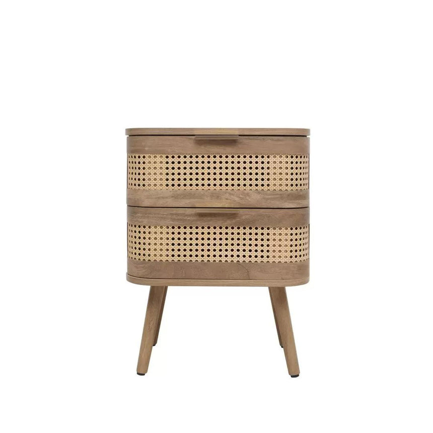 Noah Oak and Rattan Curved 2 Drawer Bedside Table-4