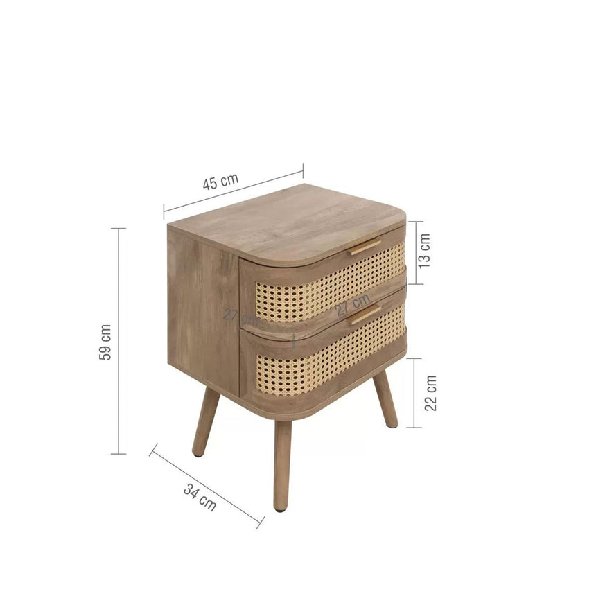 Noah Oak and Rattan Curved 2 Drawer Bedside Table-8
