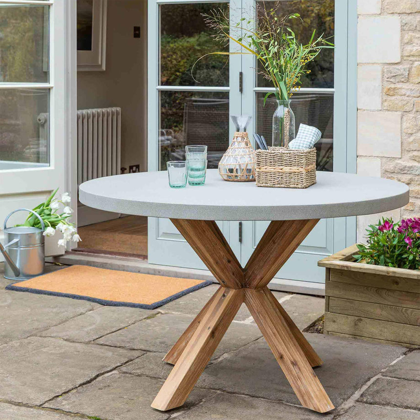 Burford Outdoor Round Dining Table 120cm in Grey Faux Concreate-2