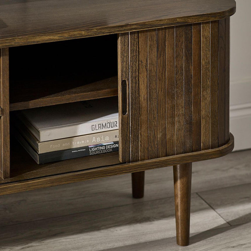 Tambour Dark Oak Ribbed 160cm TV Unit-5
