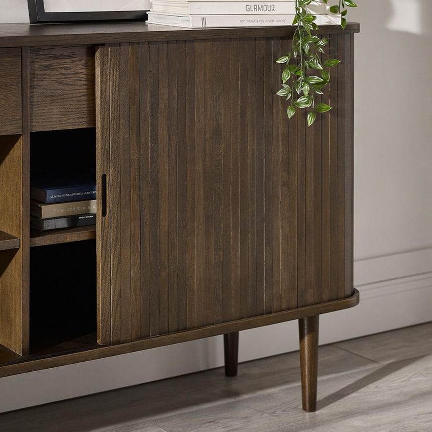 Tambour Dark Oak Ribbed 2 Door Large Sideboard - 160cm-7