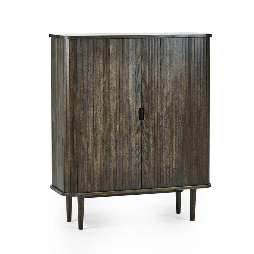 Tambour Dark Oak Ribbed 2 Door Wine Cabinet-3