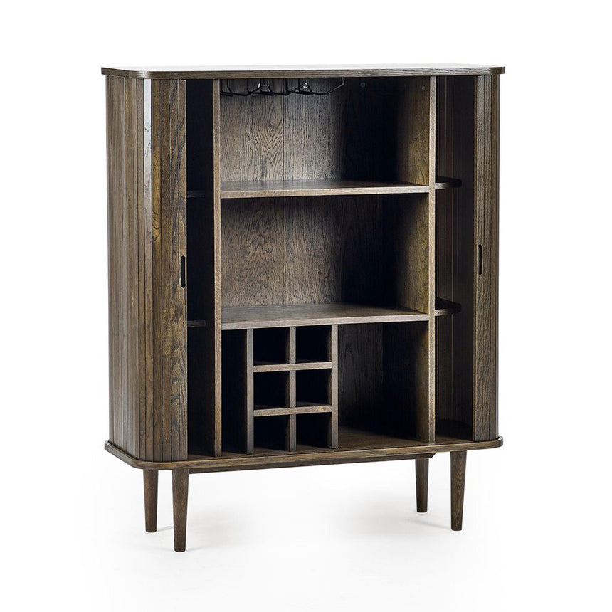 Tambour Dark Oak Ribbed 2 Door Wine Cabinet-4