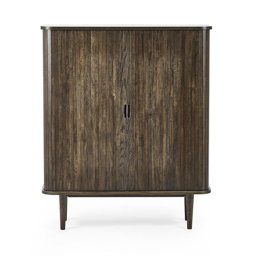 Tambour Dark Oak Ribbed 2 Door Wine Cabinet-5