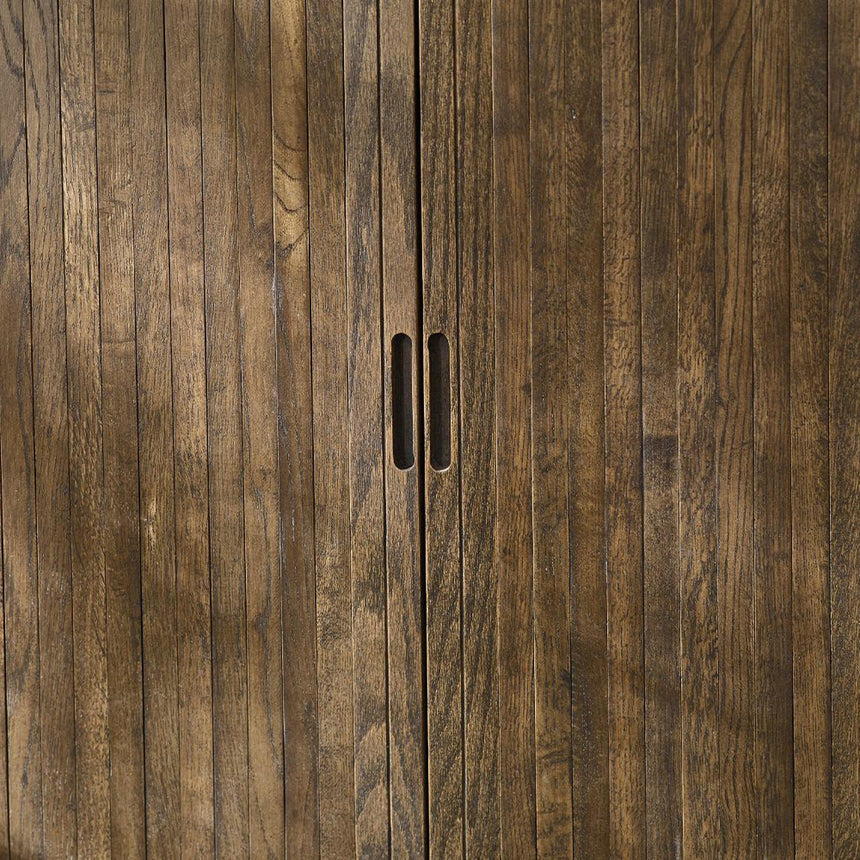 Tambour Dark Oak Ribbed 2 Door Wine Cabinet-7