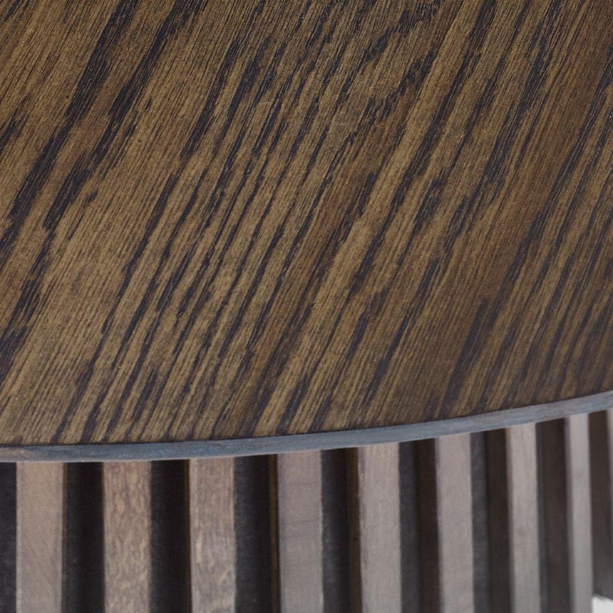 Tambour Dark Oak Slatted 6 Seater Round Pedestal Extending Dining Table-8