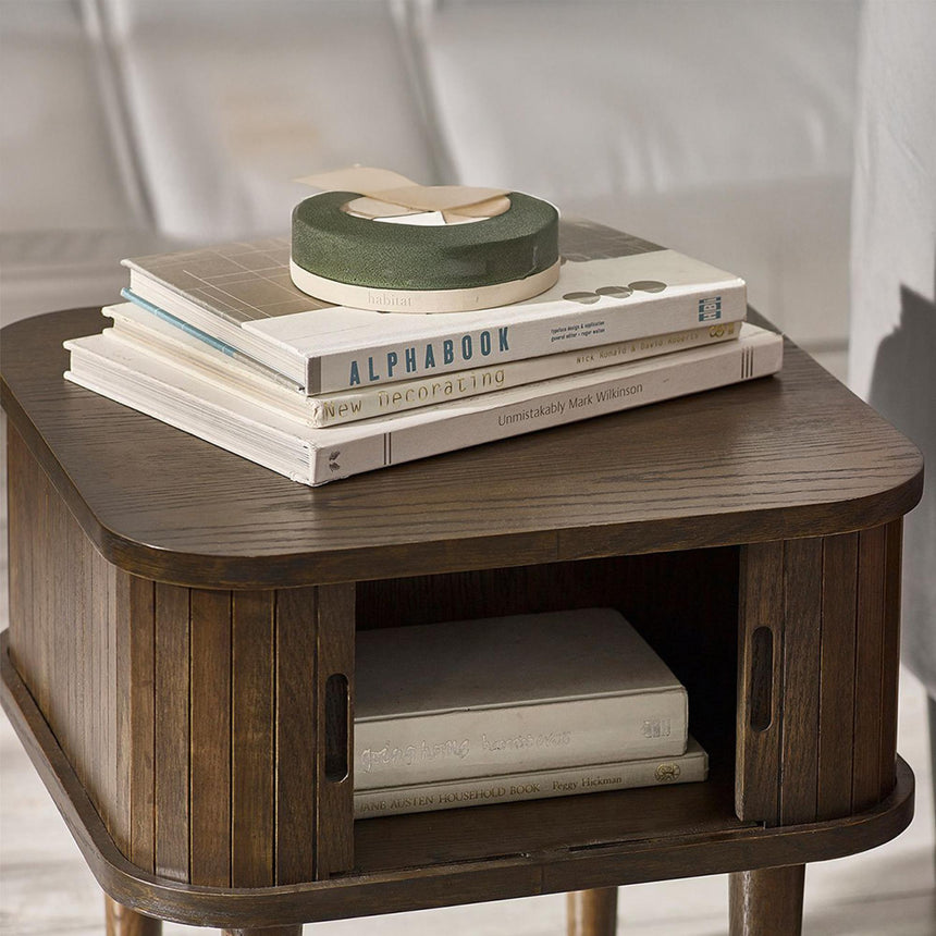 Tambour Dark Oak Ribbed Side Table-5