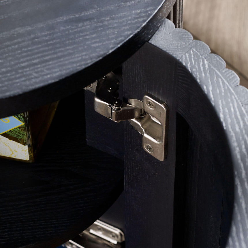 Louis Black 1 Door Round Side Table - Fluted Base-3