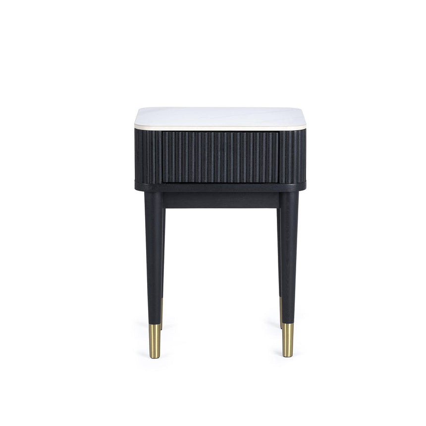Louis White Ceramic Top 1 Drawer Lamp Table - Black Fluted Base-3