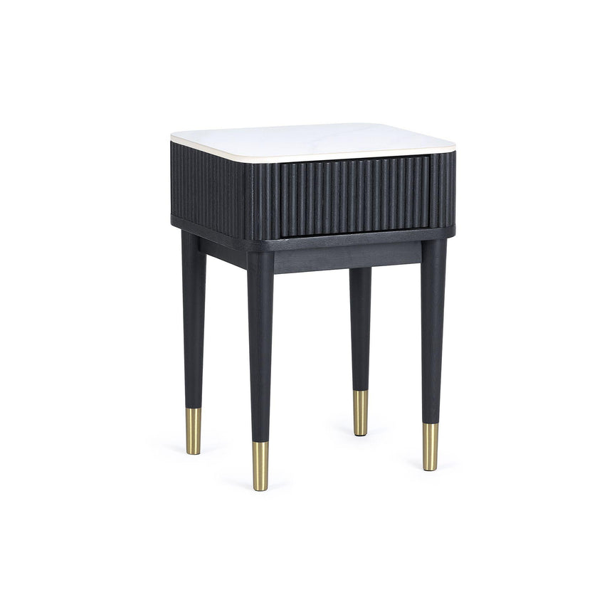 Louis White Ceramic Top 1 Drawer Lamp Table - Black Fluted Base-4