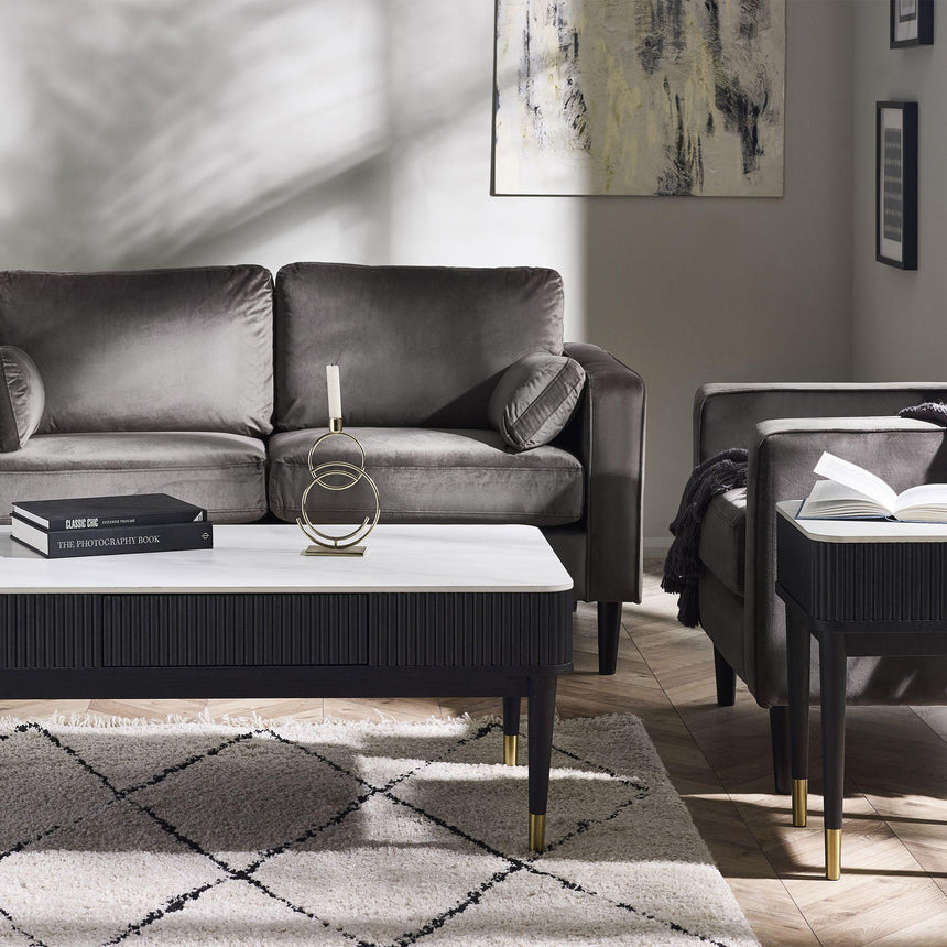 Louis White Ceramic Top 1 Drawer Lamp Table - Black Fluted Base-5