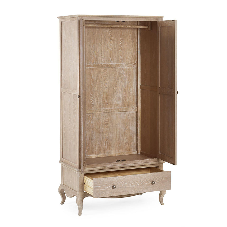 Camille Oak French Style 2 Door 1 Drawer Double Wardrobe-2