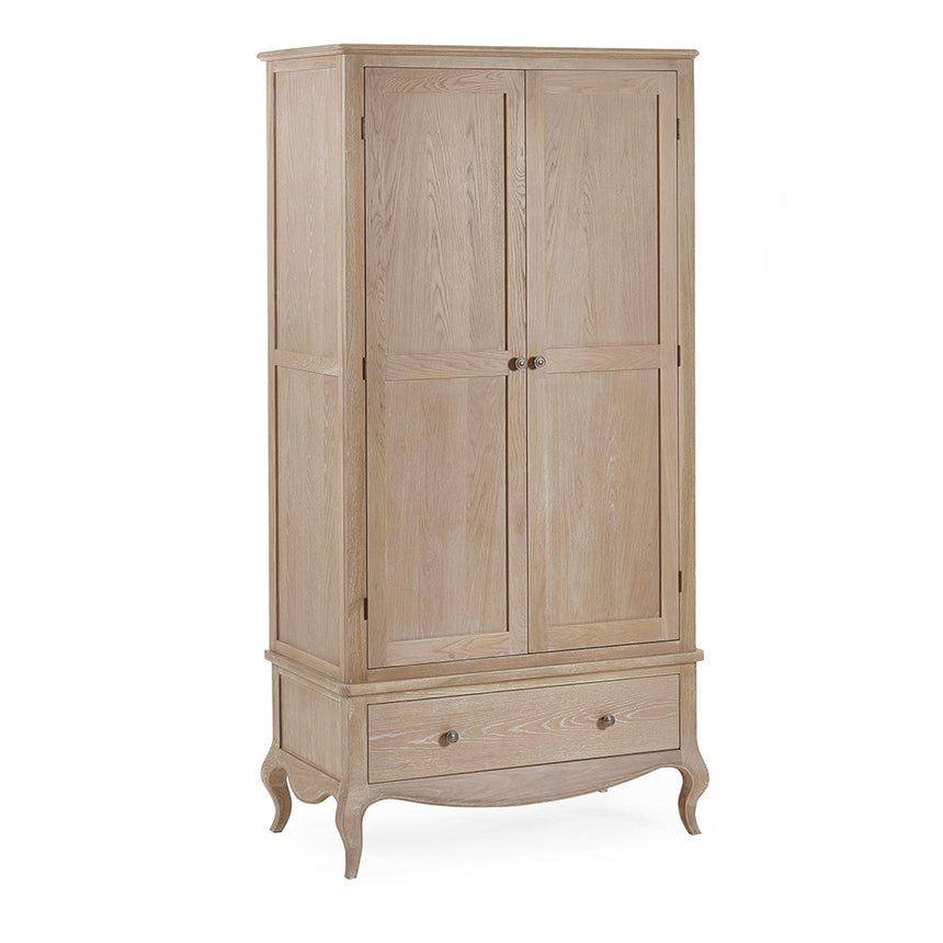 Camille Oak French Style 2 Door 1 Drawer Double Wardrobe-4