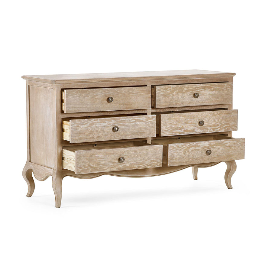 Camille Oak French Style 6 Drawer Wide Chest-2