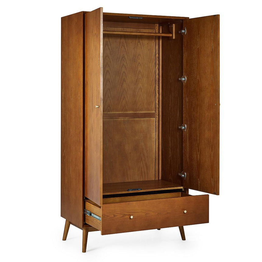 Lowry Cherry Wood Retro Style 2 Door 1 Drawer Double Wardrobe-3