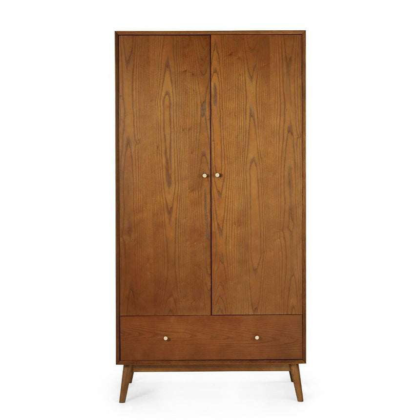 Lowry Cherry Wood Retro Style 2 Door 1 Drawer Double Wardrobe-5