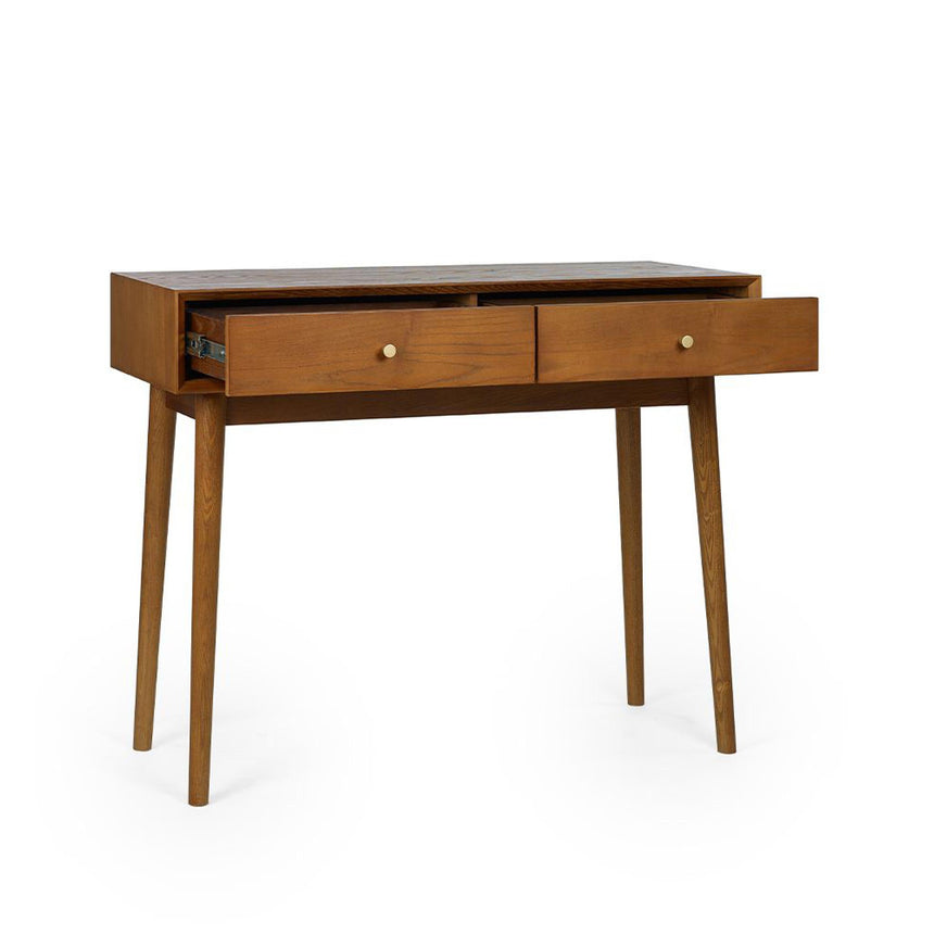 Lowry Cherry Wood Retro Style 2 Drawer Writing Desk-4