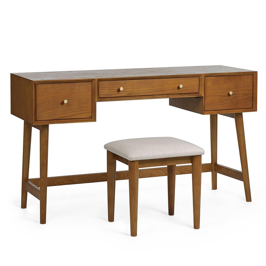 Lowry Cherry Wood Retro Style 3 Drawer Dressing Table with Stool-2