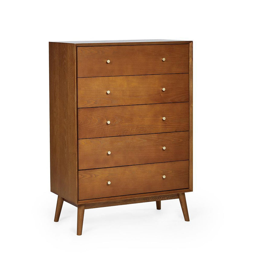 Lowry Cherry Wood Retro Style 5 Drawer Midi Chest-2
