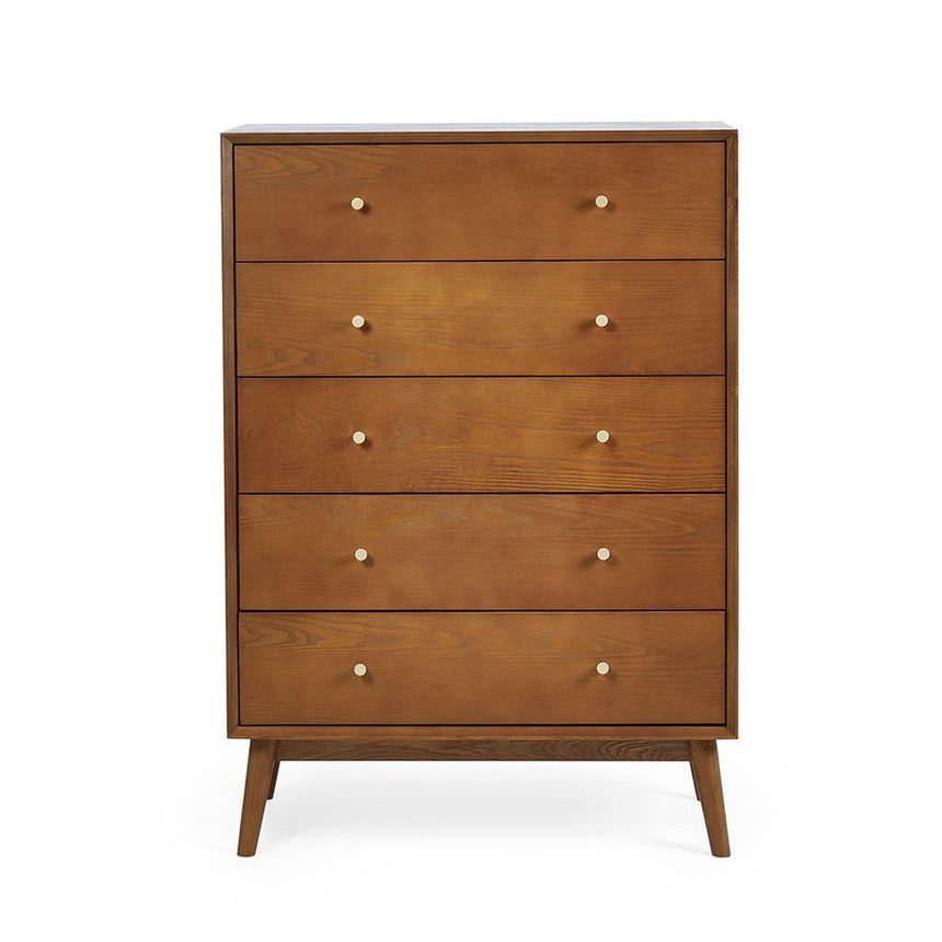 Lowry Cherry Wood Retro Style 5 Drawer Midi Chest-3