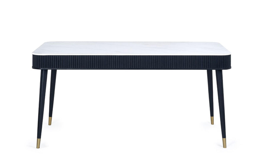 Louis White Ceramic Top 6 Seater Dining Table - Black Fluted Base-2